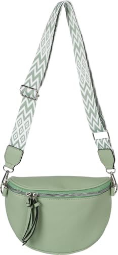 styleBREAKER Damen Halbmond Crossbody Schultertaschen Einfarbig, verstellbarer Schultergurt mit Zick-Zack Rauten Muster 02012401, Farbe:Lindgrün von styleBREAKER