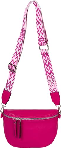 styleBREAKER Damen Halbmond Crossbody Schultertaschen Einfarbig, verstellbarer Schultergurt mit Zick-Zack Rauten Muster 02012401, Farbe:Pink von styleBREAKER