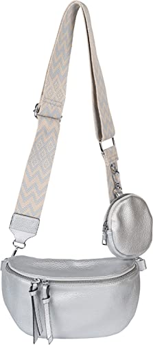 styleBREAKER Damen Halbmond Crossbody Schultertaschen Set 2-Teilig, Schultergurt mit Zick-Zack Rauten Muster 02012396, Farbe:Silber von styleBREAKER