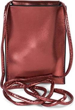 styleBREAKER Damen Handy Umhängetasche in Metallic, Schultertasche, Handy-Tragetasche, Mini Bag 02012307, Farbe:Bordeaux-Rot metallic von styleBREAKER