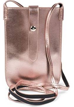 styleBREAKER Damen Handy Umhängetasche in Metallic Optik mit Druckknopf, Schultertasche, Handy-Tragetasche, Mini Bag 02012638, Farbe:Rosegold metallic von styleBREAKER