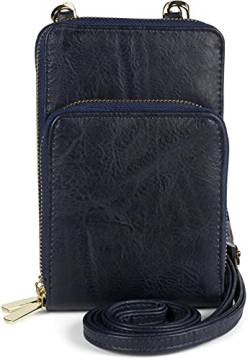 styleBREAKER Damen Mini Bag Umhängetasche mit RFID Schutz, Handytasche, 2 Reißverschluss Fächer, Schultertasche 02012376, Farbe:Dunkelblau von styleBREAKER