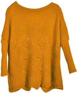 styleBREAKER Damen Oversize Strickpullover mit Ajourmuster und Langen Ärmeln, U-Boot Ausschnitt, Poncho, OneSize 08010066, Farbe:Curry von styleBREAKER