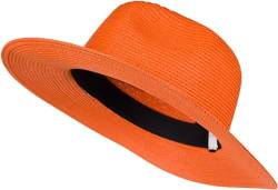 styleBREAKER Damen Panama Sonnenhut, Strohhut, Schlapphut, Faltbarer Knautschhut, Sommerhut, Fedora Hut 04025041, Farbe:Orange von styleBREAKER