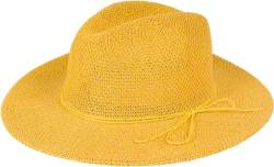 styleBREAKER Damen Panama Sonnenhut mit dünnem Hutband, Strohhut, Schlapphut, Sommerhut, Fedora Hut 04025040, Farbe:Curry von styleBREAKER