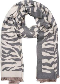 styleBREAKER Damen Schal mit Zebra Animal Print Muster, warmer Tierprint Schal mit Fransen, Reversible Style 01017158, Farbe:Creme-Grau von styleBREAKER