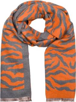 styleBREAKER Damen Schal mit Zebra Animal Print Muster, warmer Tierprint Schal mit Fransen, Reversible Style 01017158, Farbe:Orange-Grau von styleBREAKER