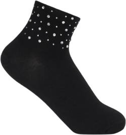 styleBREAKER Damen Socken mit Strass Applikation am Bund, Größe 35-41 EU / 5-9 US / 4-7 UK, Söckchen Glitzersteine 08030014, Farbe:Schwarz von styleBREAKER