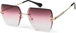 styleBREAKER Damen Sonnenbrille Rahmenlos mit getönten Rechteckigen Gläsern, Metallrahmen, Diamantschliff 09020124, Farbe:Gestell Gold/Glas Pink Verlauf von styleBREAKER