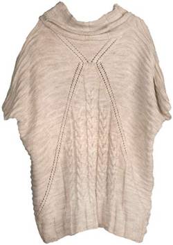 styleBREAKER Damen Strick Poncho mit Zopfmuster, Ärmel und Schalkragen 08010054, Farbe:Beige von styleBREAKER