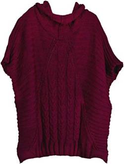 styleBREAKER Damen Strick Poncho mit Zopfmuster, Ärmel und Schalkragen 08010054, Farbe:Bordeaux-Violett von styleBREAKER