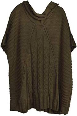 styleBREAKER Damen Strick Poncho mit Zopfmuster, Ärmel und Schalkragen 08010054, Farbe:Oliv von styleBREAKER