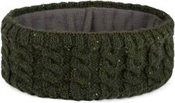 styleBREAKER Damen Strick Stirnband mit Zopfmuster und Pailletten, Fleece Futter, Haarband, Thermo Winter Headband 04026028, Farbe:Oliv von styleBREAKER