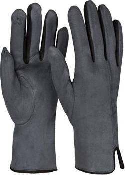 styleBREAKER Damen Touchscreen Handschuhe mit Farbkontrast und Fleece Futter, warme Thermo Fingerhandschuhe, Winter 09010030, Farbe:Dunkelgrau von styleBREAKER