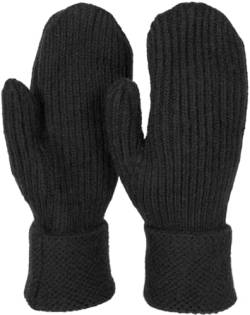 styleBREAKER Damen Winter Strick Fäustlinge Einfarbig mit gemustertem Bund, warme Fausthandschuhe, Strickhandschuhe 09010046, Farbe:Schwarz von styleBREAKER