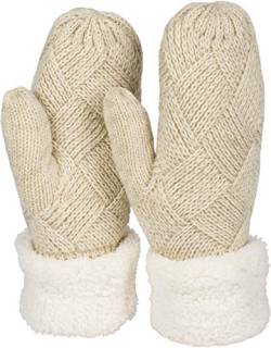 styleBREAKER Damen warme Winter Strick Fäustlinge, Handschuhe mit Rauten Muster, Thermo Fleece, Strickhandschuhe 09010031, Farbe:Beige von styleBREAKER