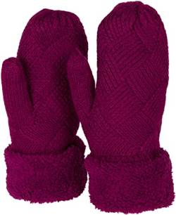 styleBREAKER Damen warme Winter Strick Fäustlinge, Handschuhe mit Rauten Muster, Thermo Fleece, Strickhandschuhe 09010031, Farbe:Bordeaux-Rot von styleBREAKER