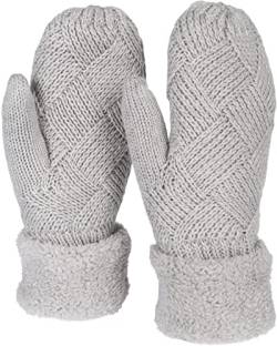 styleBREAKER Damen warme Winter Strick Fäustlinge, Handschuhe mit Rauten Muster, Thermo Fleece, Strickhandschuhe 09010031, Farbe:Hellgrau von styleBREAKER