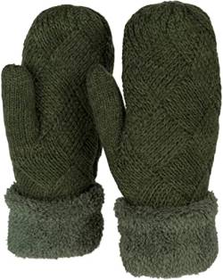 styleBREAKER Damen warme Winter Strick Fäustlinge, Handschuhe mit Rauten Muster, Thermo Fleece, Strickhandschuhe 09010031, Farbe:Oliv von styleBREAKER