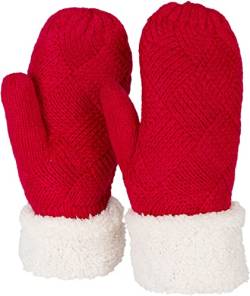 styleBREAKER Damen warme Winter Strick Fäustlinge, Handschuhe mit Rauten Muster, Thermo Fleece, Strickhandschuhe 09010031, Farbe:Rot von styleBREAKER