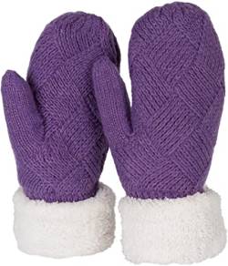 styleBREAKER Damen warme Winter Strick Fäustlinge, Handschuhe mit Rauten Muster, Thermo Fleece, Strickhandschuhe 09010031, Farbe:Violett von styleBREAKER