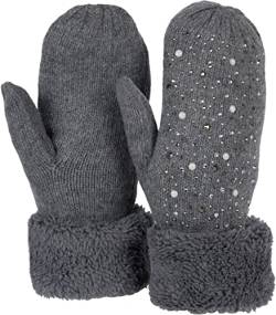 styleBREAKER Damen warme Winter Strick Fäustlinge mit Strass und Perlen, Handschuhe, Thermo Fleece, Strickhandschuhe 09010039, Farbe:Grau von styleBREAKER