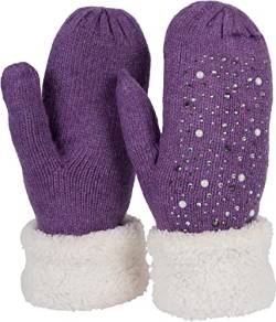 styleBREAKER Damen warme Winter Strick Fäustlinge mit Strass und Perlen, Handschuhe, Thermo Fleece, Strickhandschuhe 09010039, Farbe:Violett von styleBREAKER