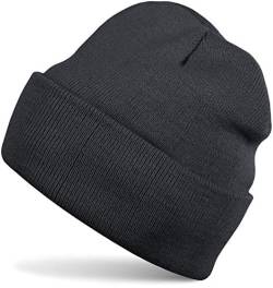 styleBREAKER Kinder Beanie Strickmütze mit breiter Krempe, Feinstrick Mütze doppelt gestrickt, Kindermütze 2-5 Jahre 04024030, Farbe:Dunkelgrau von styleBREAKER