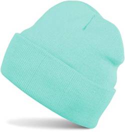 styleBREAKER Kinder Beanie Strickmütze mit breiter Krempe, Feinstrick Mütze doppelt gestrickt, Kindermütze 2-5 Jahre 04024030, Farbe:Mint von styleBREAKER