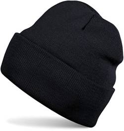 styleBREAKER Kinder Beanie Strickmütze mit breiter Krempe, Feinstrick Mütze doppelt gestrickt, Kindermütze 2-5 Jahre 04024030, Farbe:Schwarz von styleBREAKER