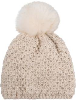 styleBREAKER Kinder Bommelmütze Gehäkelt mit V-Muster, Warmes Thermo Fleece Futter, Winter Fellbommel Mütze, 2-4 Jahre 04024208, Farbe:Beige von styleBREAKER