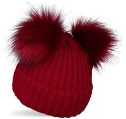 styleBREAKER Kinder Strick Bommelmütze mit 2 Kunstfellbommel und Fleece Futter, Winter Mütze, Strickmütze, 2-5 Jahre 04024203, Farbe:Bordeaux-Rot von styleBREAKER