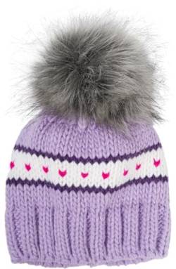 styleBREAKER Kinder Strick Bommelmütze mit Herzmuster und Thermo Fleece Futter, Winter Fellbommel Mütze, 3-5 Jahre 04024209, Farbe:Flieder von styleBREAKER