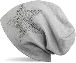 styleBREAKER Klassische Unisex Beanie Mütze mit Stern Strass Applikation, warm 04024023, Farbe:Hellgrau meliert/Silber von styleBREAKER