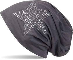 styleBREAKER Klassische leichte Unisex Beanie Mütze mit Stern Strass Applikation 04024019, Farbe:Anthrazit von styleBREAKER