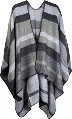 styleBREAKER Poncho mit Streifen Muster, Überwurf Cape, Wendeponcho, Damen 08010009, Farbe:Schwarz-Grau von styleBREAKER