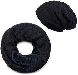 styleBREAKER Strick Loop Schal und Beanie Mütze Set mit Flecht Muster, Fleece Innenfutter, Winter, Unisex 01018211, Farbe:Midnight-Blue von styleBREAKER