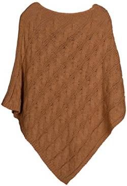 styleBREAKER Strick Poncho mit Zopfmuster, Rundhals Strickponcho, Grobstrick, Damen 08010040, Farbe:Camel von styleBREAKER