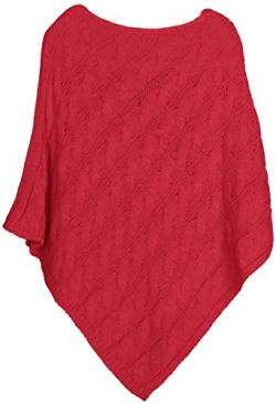 styleBREAKER Strick Poncho mit Zopfmuster, Rundhals Strickponcho, Grobstrick, Damen 08010040, Farbe:Rot von styleBREAKER