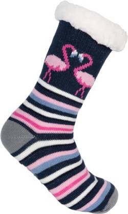 styleBREAKER Unisex ABS Stoppersocken mit Streifen Flamingo Muster, warme ABS-Socken, Größe 35-42 EU / 5-10 US / 4-8 UK 08030013, Farbe:Dunkelblau von styleBREAKER