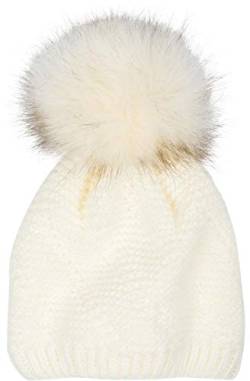 styleBREAKER Unisex Einfarbige Strick Bommelmütze fein gestrickt mit Fleece Futter, Winter Fellbommel Mütze 04024175, Farbe:Creme-Beige von styleBREAKER