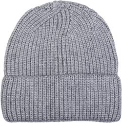 styleBREAKER Unisex Feinstrick Beanie Mütze mit Krempe, warme Winter Strickmütze Einfarbig, Rippen Strickmuster 04024154, Farbe:Hellgrau von styleBREAKER