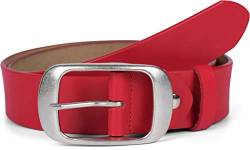 styleBREAKER Unisex Leder Gürtel Unifarben mit glänzender Oberfläche und gebürsteter Schnalle, kürzbar 03010104, Farbe:Rot, Größe:90cm von styleBREAKER