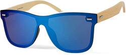 styleBREAKER Unisex Monoglas Nerd Sonnenbrille mit Bambus Bügeln und Polycarbonat Glas, Retro Style 09020112, Farbe:Gestell Hellbraun/Glas Blau verspiegelt von styleBREAKER