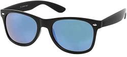 styleBREAKER Unisex Nerd Sonnenbrille mit verspiegelten oder getönten Gläsern, klassisches Retro Design 09020039, Farbe:Gestell Schwarz glanz/Glas Blau von styleBREAKER
