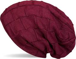 styleBREAKER warme Feinstrick Beanie Mütze mit Flechtmuster und sehr weichem Fleece Innenfutter, Unisex 04024096, Farbe:Bordeaux-Rot von styleBREAKER