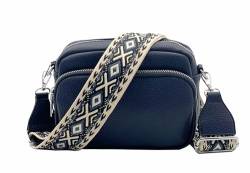 stylx Crossbody Bag Damen Leder Breiter Gurt Handtasche Umhängetasche Moderne Taschen mit breitem Schultergurt,Abnehmbarer Schultergurt,Schwarz. (1dunkelblau) von stylx