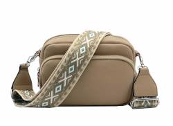 stylx Crossbody Bag Damen Leder Breiter Gurt Handtasche Umhängetasche Moderne Taschen mit breitem Schultergurt,Abnehmbarer Schultergurt,Schwarz. (hellbraun) von stylx