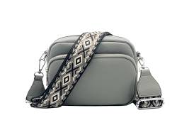 stylx Crossbody Bag Damen Leder Breiter Gurt Handtasche Umhängetasche Moderne Taschen mit breitem Schultergurt,Abnehmbarer Schultergurt,Schwarz. (hellgrau) von stylx