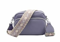 stylx Crossbody Bag Damen Leder Breiter Gurt Handtasche Umhängetasche Moderne Taschen mit breitem Schultergurt,Abnehmbarer Schultergurt,Schwarz. (lila) von stylx